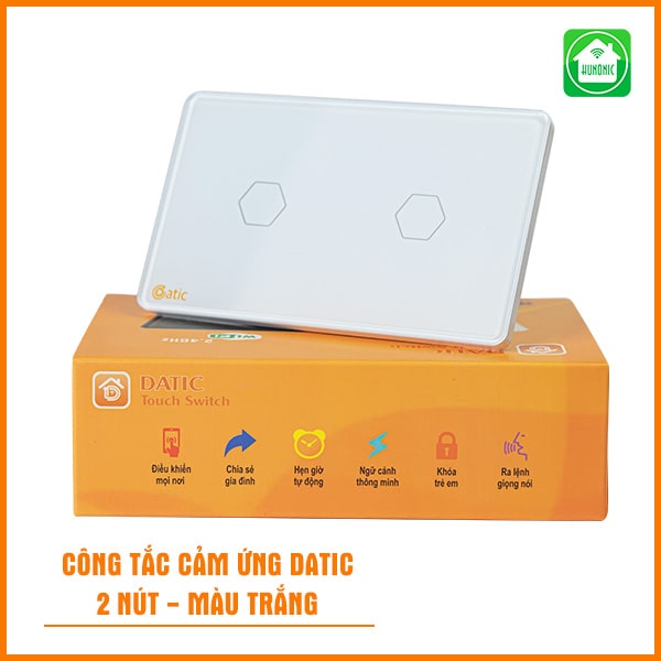 Công tắc cảm ứng Datic 2 nút màu trắng